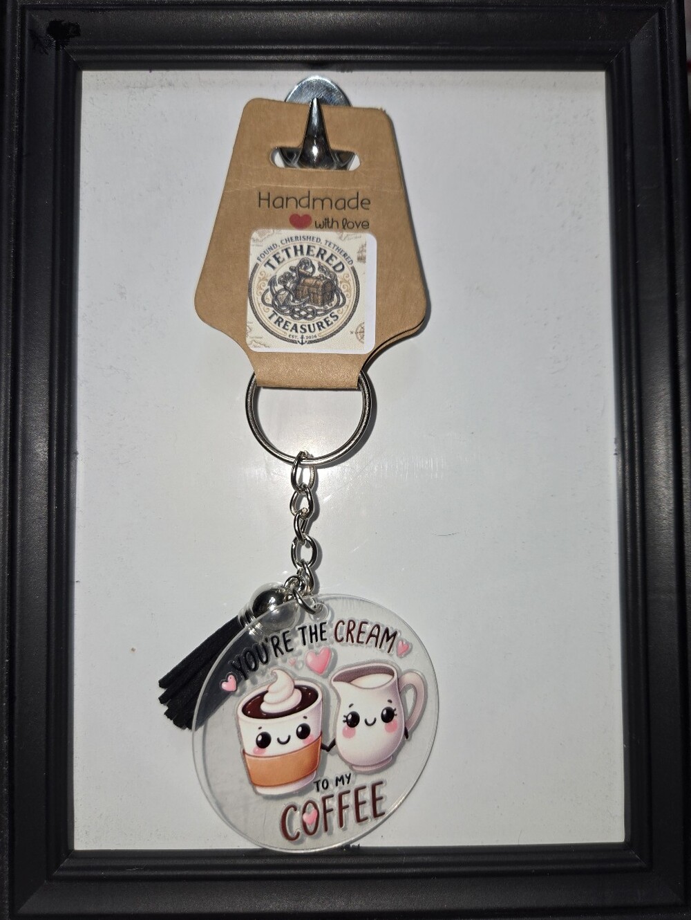 Handmade You're the Cream to My Coffee Keychain - Pink/White